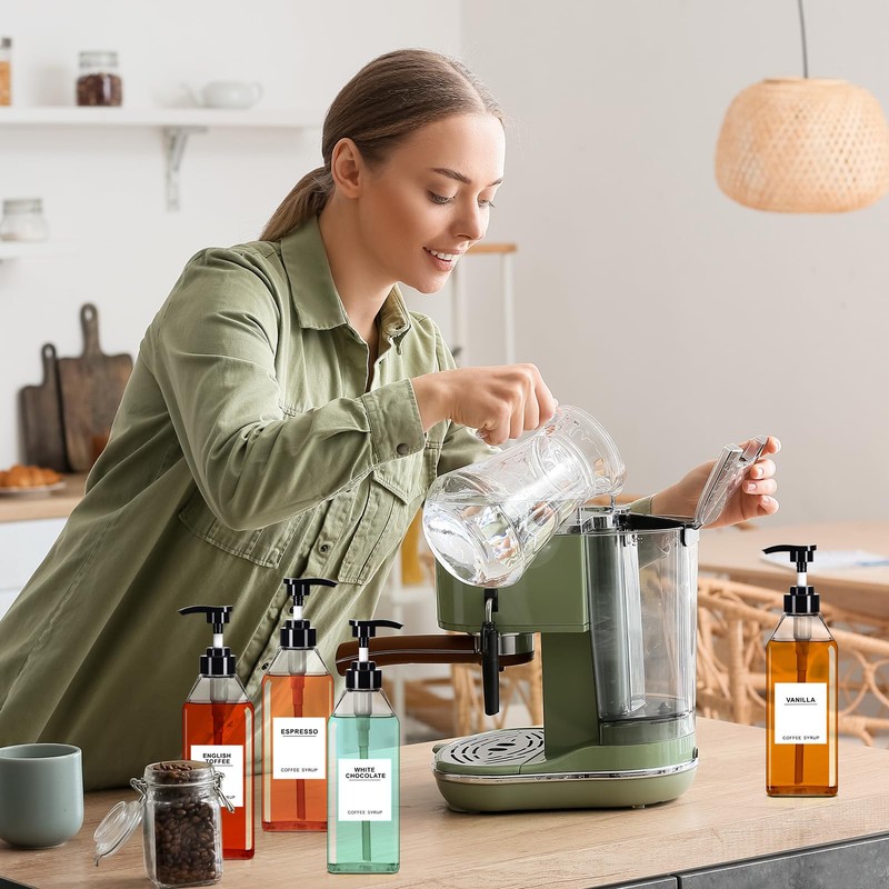 Nuogo 6 Pcs Coffee Syrup Dispenser Set 750ml, 500ml, 300ml,