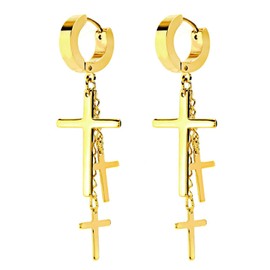 Charisma 80s Gothic Earring Cross Earrings For Men Dangle Hinged Hoop Huggie Earrings Stainless Steel Lightning Dangle Earring 1 Pair, Black IP Plated Color
