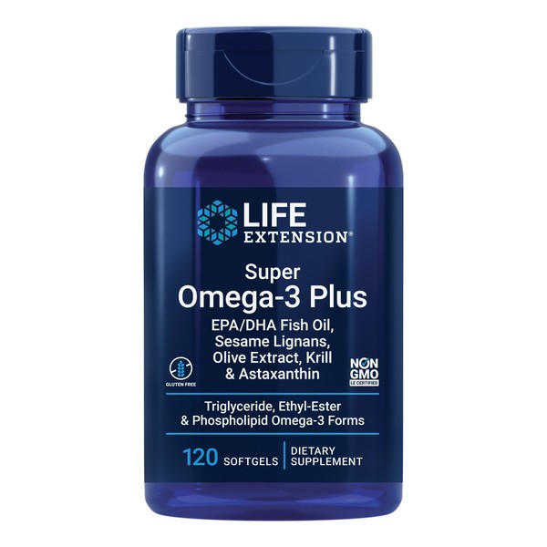 Life Extension Super Omega-3 Plus EPA/DHA Fish Oil, Sesame Lignans, Olive Extract, Krill & Astaxanthin - Heart, Brain & Joint Health Support - Gluten-Free, Non-GMO - 120 Softgels