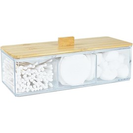 2 Pack Clear Qtip Holder Dispenser, Cute Sheep Shape Cotton Ball Holder, Bathroom Canisters for Cotton Swab, Cotton Pad, Toothpick Organizer, Floss Container with Lid for Bathroom Vanity Countertop - Color: Wood Lid