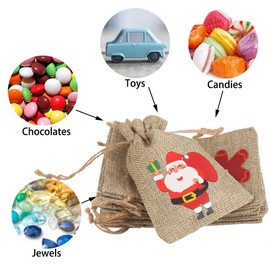 DERAYEE Pack of 12 Christmas Jute Bags, Fabric Bags, Advent Calendar, Jute Bags to Give as a Gift