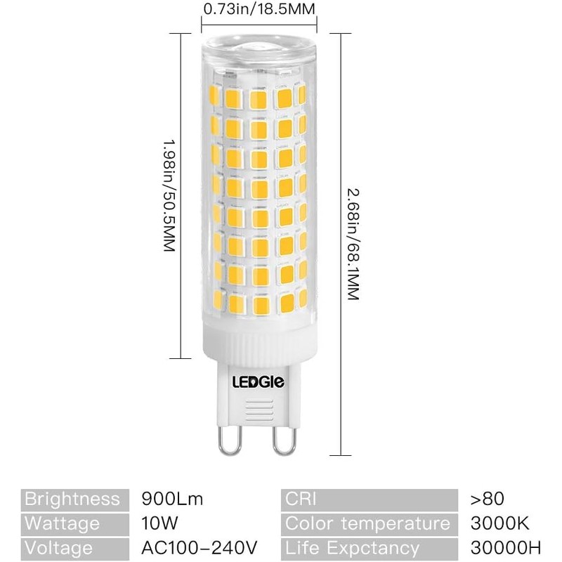 LEDGLE 5Pcs G9 LED Bulb 10W(100W Halogen Equivalent), 100LEDs 900LM