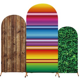 RimCereal Set of 3 Mexican Fiesta Arch Backdrop Cover Mexican Birthday Party Decoration Spandex Fitted Arch Stand Covers Backdrop Cinco De Mayo Decor 4ft 5ft 6ft for Wedding Birthday Baby Shower