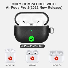 Leather Case for AirPods Pro 2 2022, ICARERFAMILY Premium Genuine Leather Shockproof Protective Cover for AirPods Pro 2 Earphones Charging Case with Hole (LED Visible) Support Wireless Charger-Black