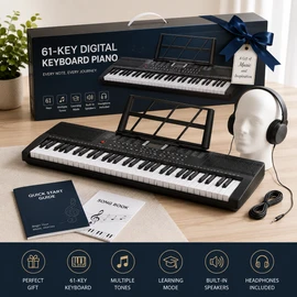 61-Key Portable Electronic Keyboard for Beginners – 200 Tones, 200 Rhythms, Headphones and Music Stand, BD-663