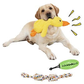 wishkit Juguete de Peluche chirriante para Perro, Paquete de 3 Juguetes | Peluches suaves con sonido para morder y jugar, ayudan a la limpieza dental 