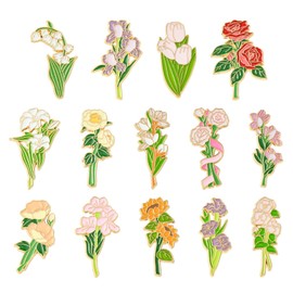 Gythara 14 pcs 14 Styles Spring Flower Theme Alloy Enamel Brooches Pins Rose Trumpet Sunflower Floral Lapel Pins for DIY Jewelry Clothes Backpack Hats Jackets Badge Craft