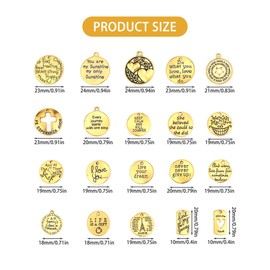YETOOME 60 Pcs Antique Gold Inspiration Words Charms Engraved Motivational Charms Pendants for Jewelry Making Crafting Findings Accessory