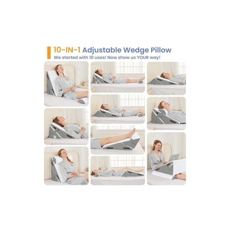 Sasttie Wedge Pillow Set for After Surgery, 2PCS Adjustable Bed