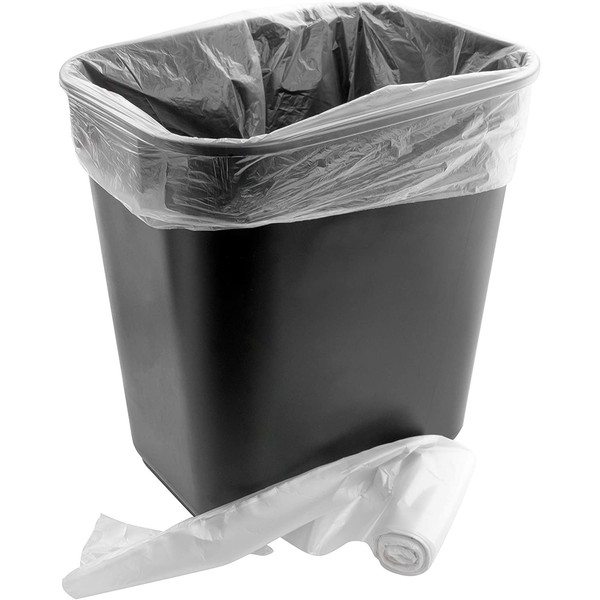 Space-Saving Trash Can and 100x 4 Gal. Leak-Proof Liners Set. Small Black Plastic Wastebasket and Clear Bags Great for Bathroom, Kitchen or Home Office. Garbage Bin Fits Under Most Desks and Cabinets