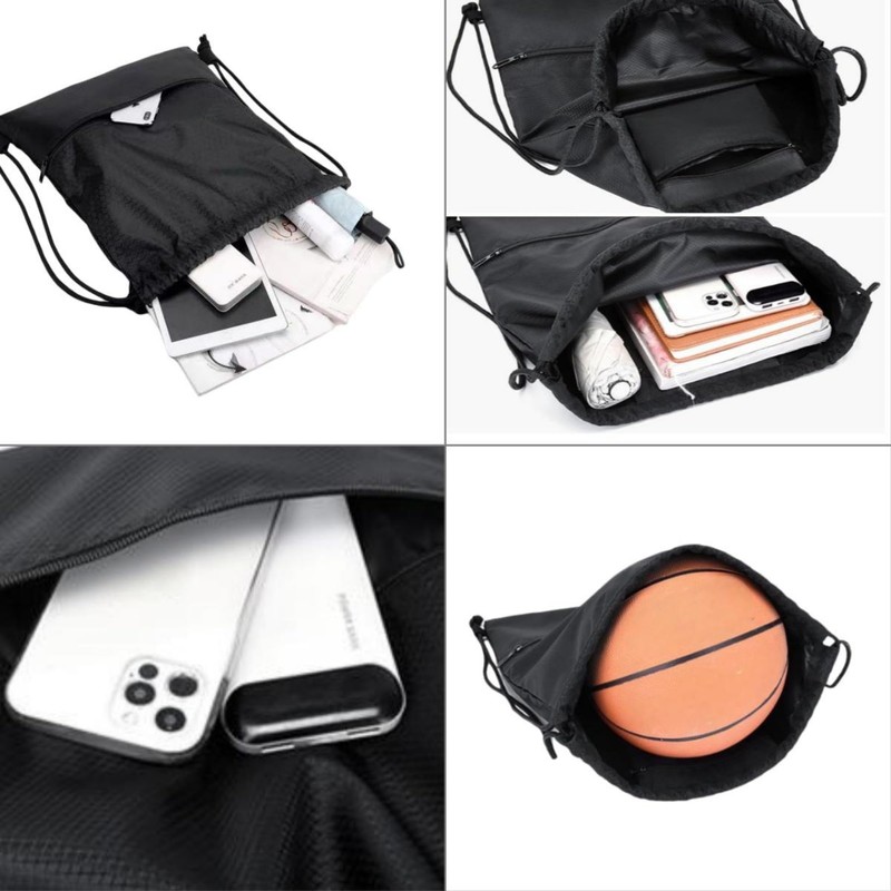 Drawstring Backpack Bag with Front Pocket Waterproof Oxford Cloth, Lightweight
