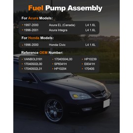 VANBOL - Bomba de combustible eléctrica compatible con Honda Civic 1996-2000 1996-2001 Acura EL Integra y L4 1.6L L4 1.8L Gas Replace E8341H SP8341H 17040S02L00 VANBOL0181 con anillo de sellado