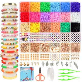 Fournine 5300 pcs Clay Beads Bracelet Making Kit, Friendship Bracelet Kits Flat Beads for Jewelry Making, Polymer Heishi Beads Set for Bracelet Necklace DIY Crafts Gift for Teen Girls