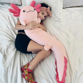 Tezituor Pink Axolotl Stuffed Animal Long Plush Pillow for Kids Boys Girls 6-12, 4ft Large Stuffed Toy Gifts for Women, Axolotl Lovers - Glow in The Dark