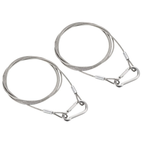 PATIKIL Stainless Steel Safety Cable 39"/100cm, 2Pcs 2mm Flexible Security Wire Rope Lock Double Loops with Hook for Stage Lighting Luggage, Silver