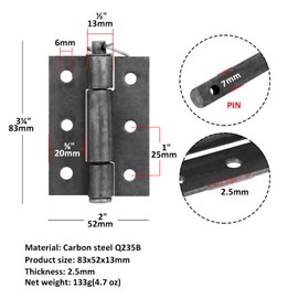Fanmao 6 Pack 3-1/4" x 2" Weld-On Butt Door Hinges, Screw or Weld Mount, for Small Metal Doors, Tool Cabinets