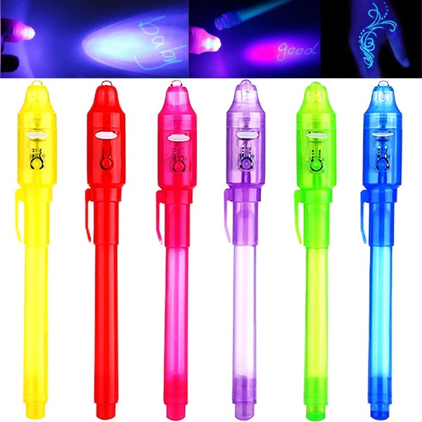 Yeefunjoy 6pcs Invisible Ink Pen Spy Pen, Secret pen with UV Light Magic Marker Kid Pens for Birthday Party Accessory Party, Secret Message and Party Goody Bag Filler Boys Girls Kids Children