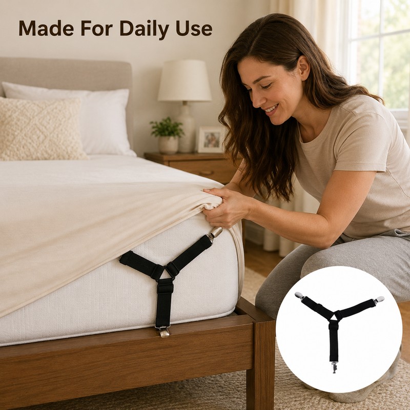 4-Piece Bed Sheet Grippers for Secure Sheet Fit - Adjustable