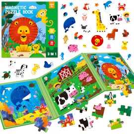 Magnetic Puzzles for Kids 3-5 Years, 3 leveled Travel Puzzles-20/25/30 Pieces Sudoku Puzzle Games Magnetic Jigsaw Puzzles, Trip Toys, Car Activities for Preschool Boys & Girls (Animal Theme)