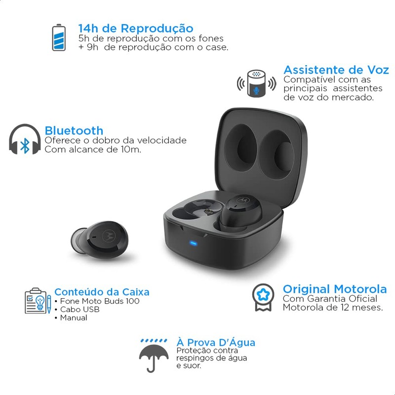 Moto Buds 100 TWS Ear Buds, Black