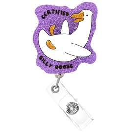 Badge Reel Holder Retractable with ID Clip, Nurse Badge Reel, Funny Cute Badge Reel for Nurse Nursing RN Nurse LPN L&D Medical Baby OB Funny Accessories Techs MLS MLT (Silly Goose-Purple)