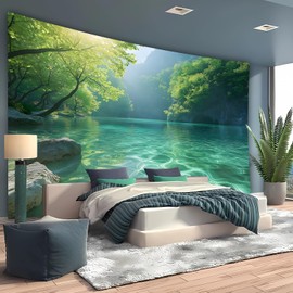 FENDROM Mountain Water Tapestry Wall Hanging for Bedroom Aesthetic, Nature forest Landscape Wall Tapestries, Scenic River Backdrop Wall Mural Covering for Dorm Living Room Decor