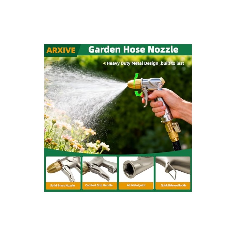 ARXIVE Heavy Duty Metal Hose Nozzle with 4 Adjustable Spray
