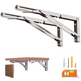 20-Inch Foldable Brackets for DIY Folding Shelves or Tables, L Shelf Brackets Collapsible, Heavy Duty Stainless Steel, Max Load 300lbs, Silver, 2 Pcs