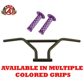 ALTA 4-Piece BMX Handlebar Old School Black W/ WHITE STARS BMX Style GRIPS. - Handlebar W/Purple Grips