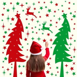 Christmas Tree Wall Stickers Christmas Pine Tree Wall Decals Vinyl Tree Stars Wall Stickers Winter Wall Stickers Holiday Wall Decals Christmas Window Stickers Party Decorations