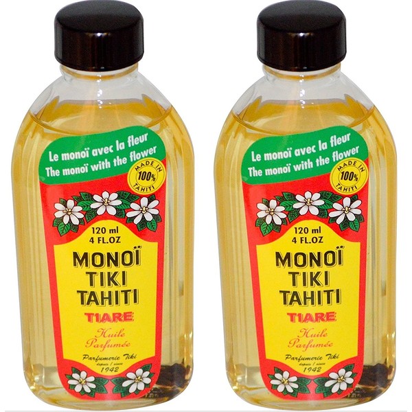 Monoi Tiare Tahiti Tiare Gardenia Coconut Oil (Pack of 2), Scented With Fresh Handpicked Tiare Flowers, 100% Made in Tahiti, 4 fl. oz.