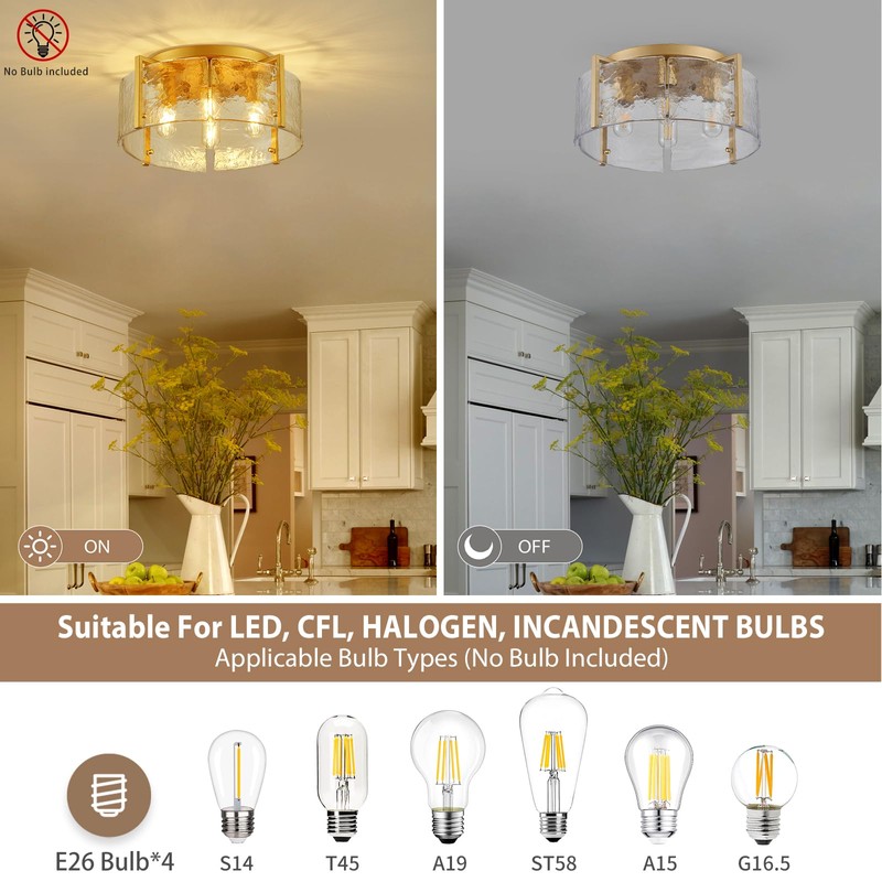 peskoe 17.3" Modern Gold Semi Flush Mount Ceiling Light Fixture