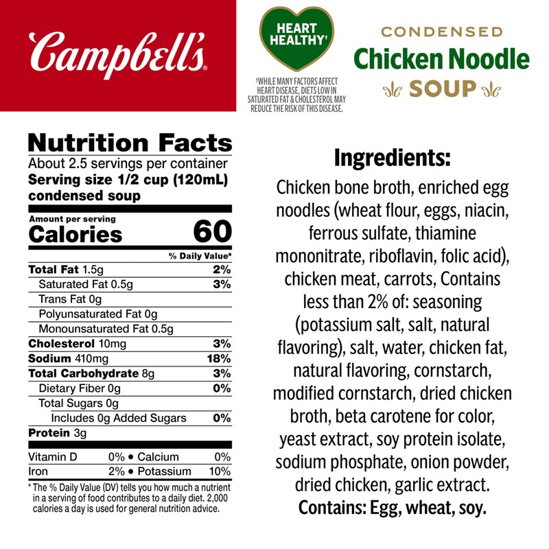 Campbell’s Condensed Heart Healthy Chicken Noodle Soup, 10.75 oz Can
