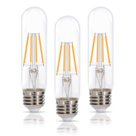 Simba Lighting LED T10 Tubular Edison Filament Light Bulbs (3 Pack) 6W Dimmable 60W Equivalent 120V for Cabinet Display, Piano Lamps, Clear Glass Decorative, Standard Medium E26 Base, Warm White 2700K