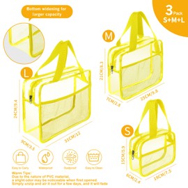 XEWEA Clear Travel Toiletry Bags, 3 Pack TSA Approved Transparent Makeup Bag for Men Women,Large Waterproof PVC Quart Organizer Kit with Zipper for Toiletries Airline Essential,Toy Pouch Yellow