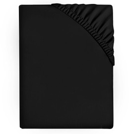Microfiber Fitted Sheet Double - (25cm) 10 inch Deep Pocket Double Bed Sheets - Corner Elastic Bedding Sheets (137 x 193cm) - Fade Resistant Bedsheets - Black