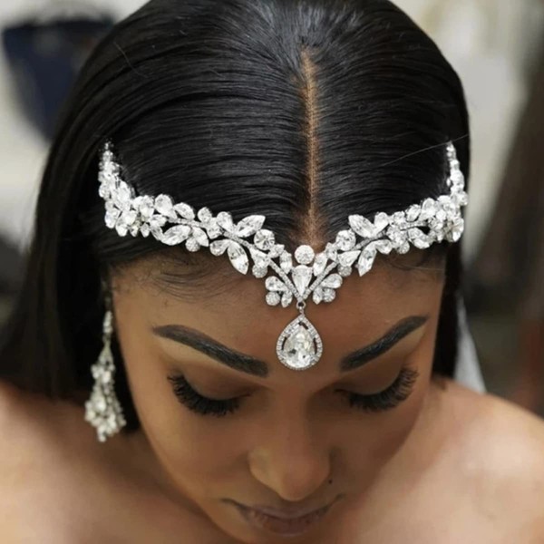 StoneFans Cubic Zirconia Bridal Tiaras Crown for Women Wedding Teardrop Headpiece Headband Pageant Queen Crown Bridesmaid Hair Jewelry (Silver)