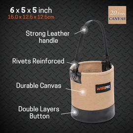 WISEPRO Canvas Mini Tool Bucket, 6 Inch Mini Tool Bag with Leather Reinforced,Organizers Bucket for Jobsite Carrying Nails,Bolts and Heavy Small Supplies