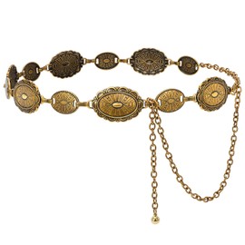 JASGOOD Western Concho Belt Women Cowgirl Metal Belts Boho Gold Vintage Waist Link Chain Country Concert Outfit for Dress (Vintage Gold)