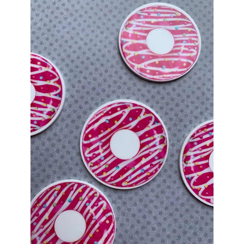 5pc. Pink Sprinkle Donuts Resin Planar Flatbacks, Bow Center, Cabochon,