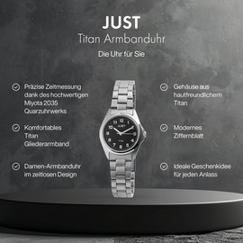 Just Odilla JU10156 Women's Watch Link Bracelet Titanium Folding Clasp Luminous Hands 5 Bar Analogue Quartz, black, Bracelet