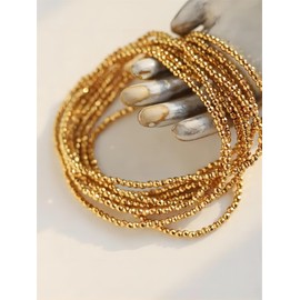 smyyan 18K Gold Plated 2mm Obsidian Elastic Bead Bracelets Set,Stackable Stretch Bracelet,Sparkle Link Chain Gold Beaded Bracelets Jewelry Gifts for Women 1Pcs