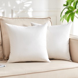 KUSNUG Organic Feather Down Throw Pillow Inserts (28x28 Inch, Set of 2) - 100% Cotton Shell, Filling of Feathers Down & Memory Foam, Euro Square Decorative Pillow Form Core for Couch, Sofa, and Bed