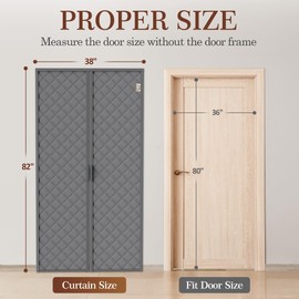 Yotache Magnetic Thermal Insulated Door Curtain Fits Door Size 36 x 80 inch, Door Curtain Size 38" x 82" Weatherproof Oxford Material Door Screen Covers Keep Cold Drafts Out, Gray