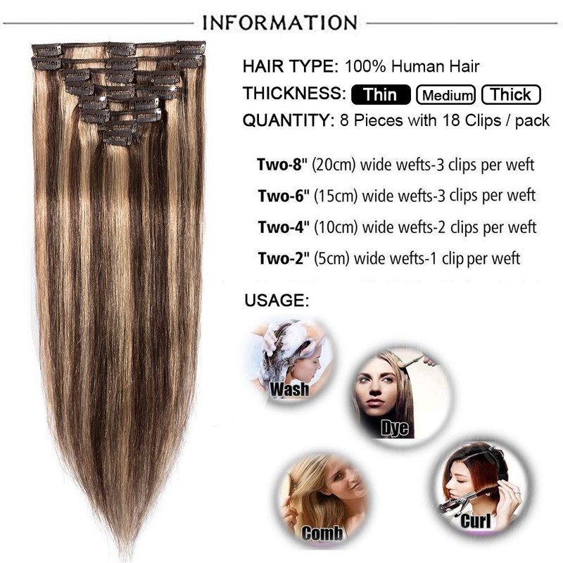 Elailite Hair Extensions Clip in Real Hair Human Hair Remy