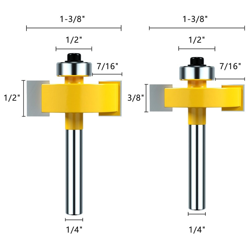 1/4 Inch Shank Rabbet Router Bit 1/4", 3/8", 1/2" Cutting