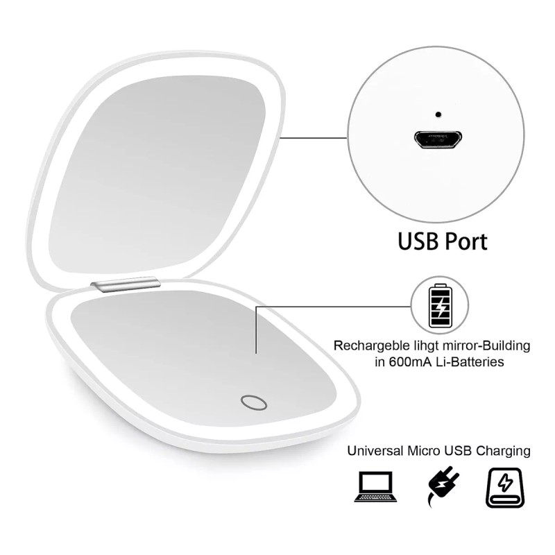 generic Espejo De Maquillaje Luz 1x /10x, Carga Usb, Portátil
