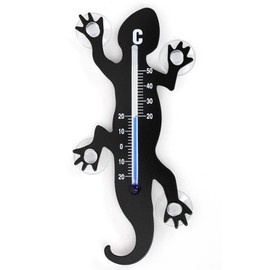 Hab & Gut TG001-BLACK Gecko, Lizzard Window Garden Thermometer - 14cm stainless steel with 4 suction cups, indoor - outdoor