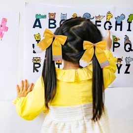 Hair Bows Clips Back to School Hair Clips Hairgrips Hand Painted Pencil Hair Bow Barrette Ribbon Snap Hairpin Handmade for First Day of School Kindergarten Hair Accessories 2PCS