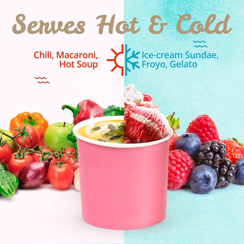 Paper Ice Cream Cups, 50-Pack 11-oz Disposable Dessert Bowls for